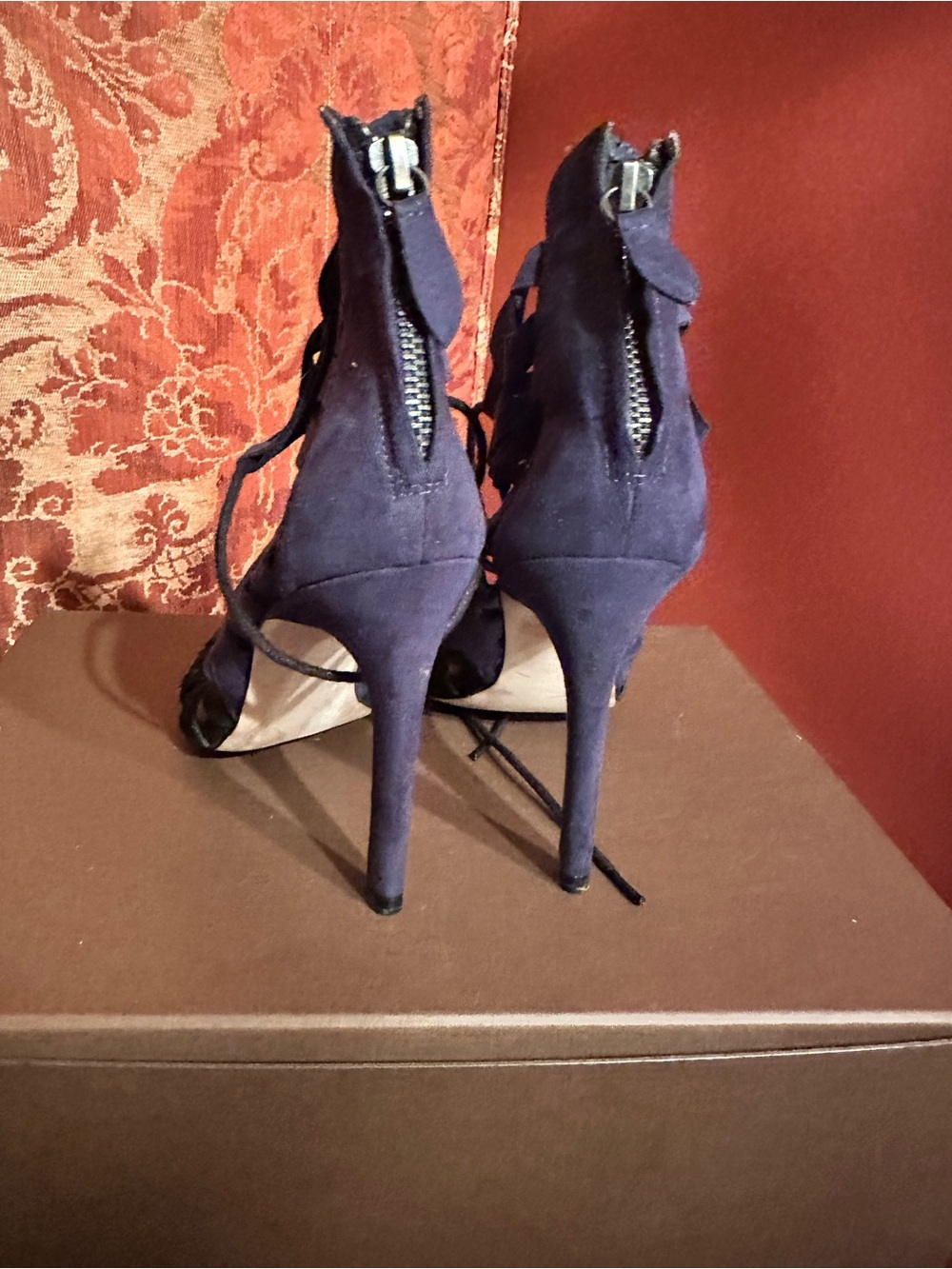 Zara Two-Tone Lace-Up Strappy High Heels - Navy & Black - Picture 6 of 6
